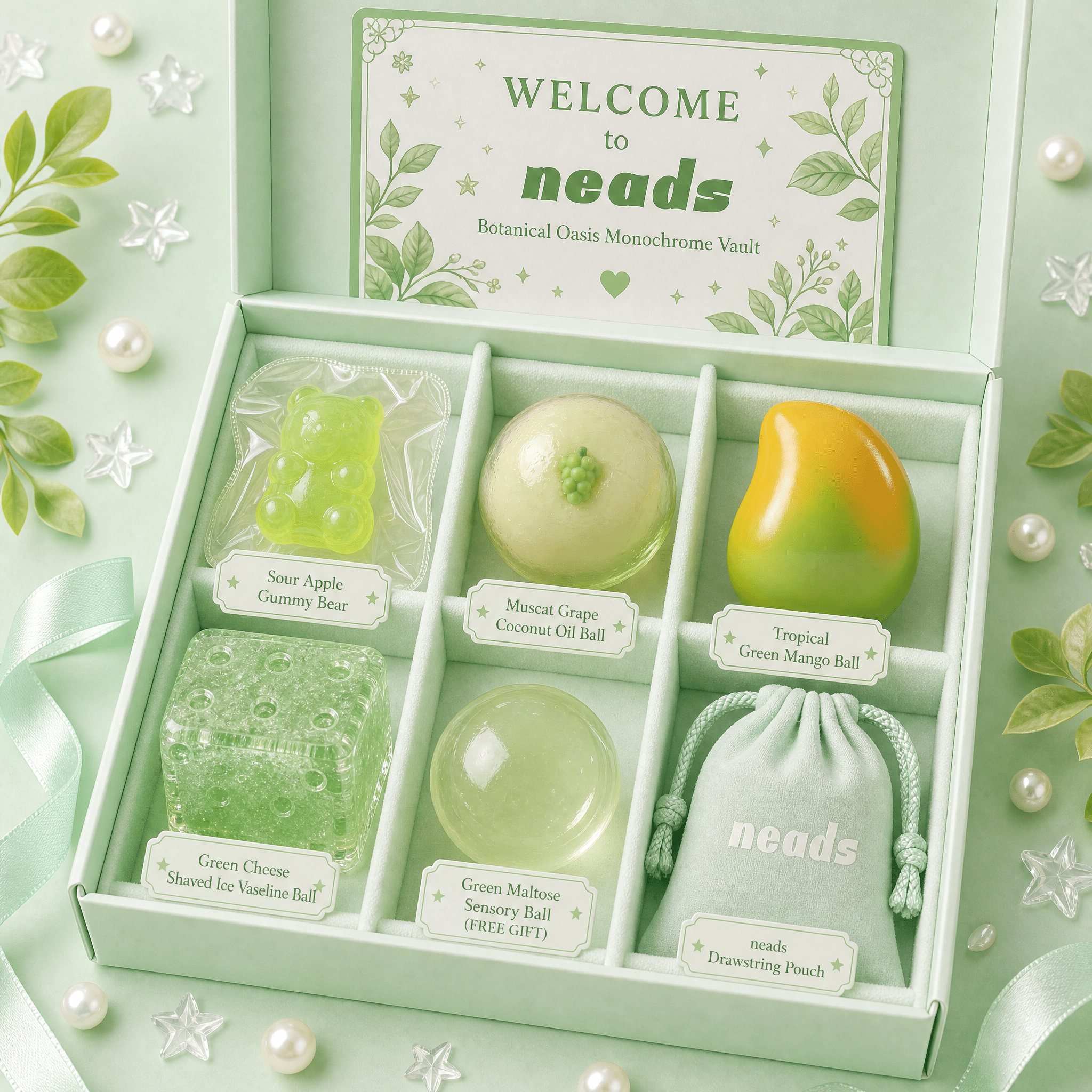 Botanical Oasis Monochrome Vault Aesthetic Green Sensory Bundle｜neads Handcrafted Sensory Toy - neads studio