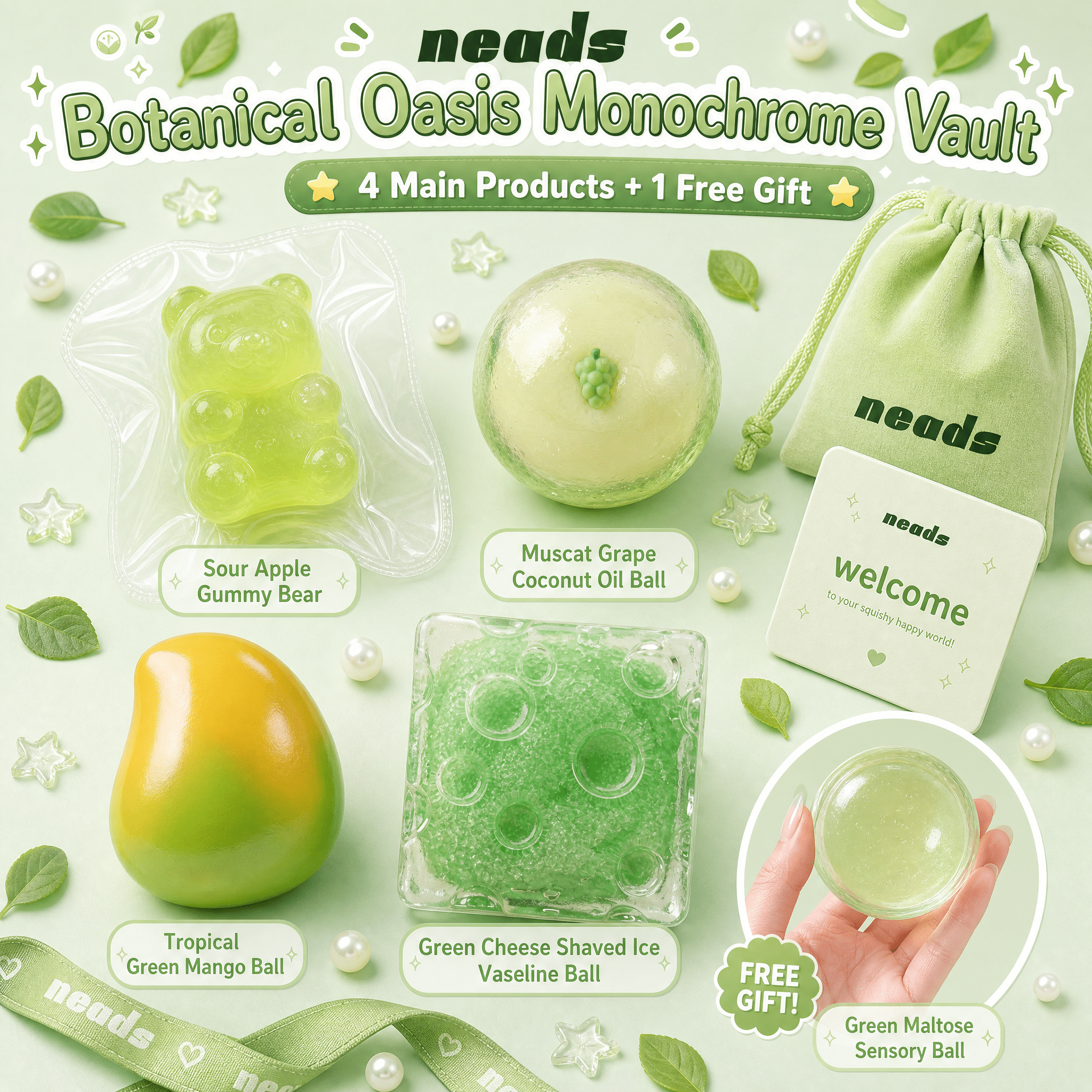 Botanical Oasis Monochrome Vault Aesthetic Green Sensory Bundle｜neads Handcrafted Sensory Toy - neads studio