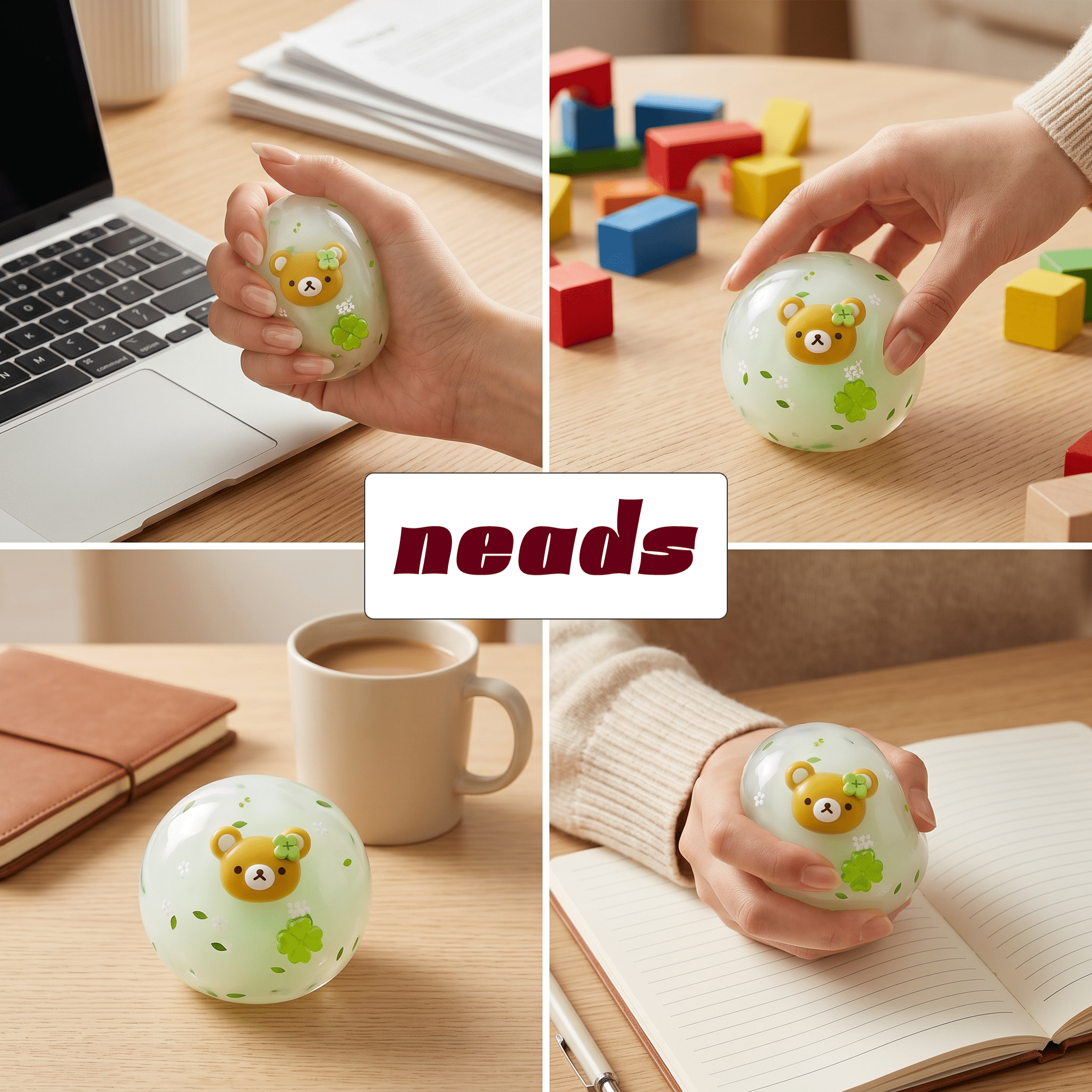 Clover Bear Wax Crackle Kawaii Destructible Squishy｜neads Handcrafted Sensory Toy - neads studio
