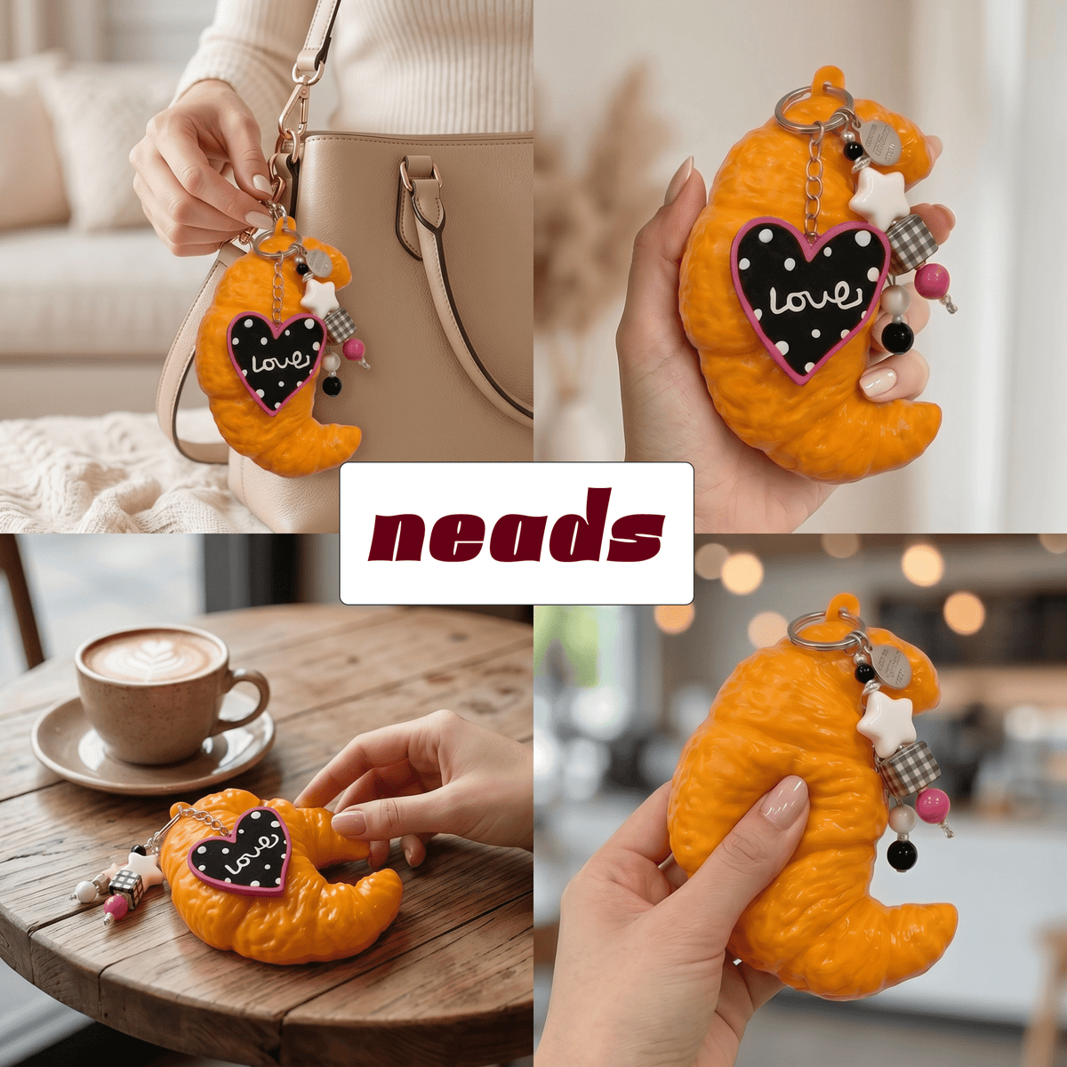 Crispy Croissant Charm Squishy & Bag Accessory｜neads Handcrafted Sensory Toy - neads studio