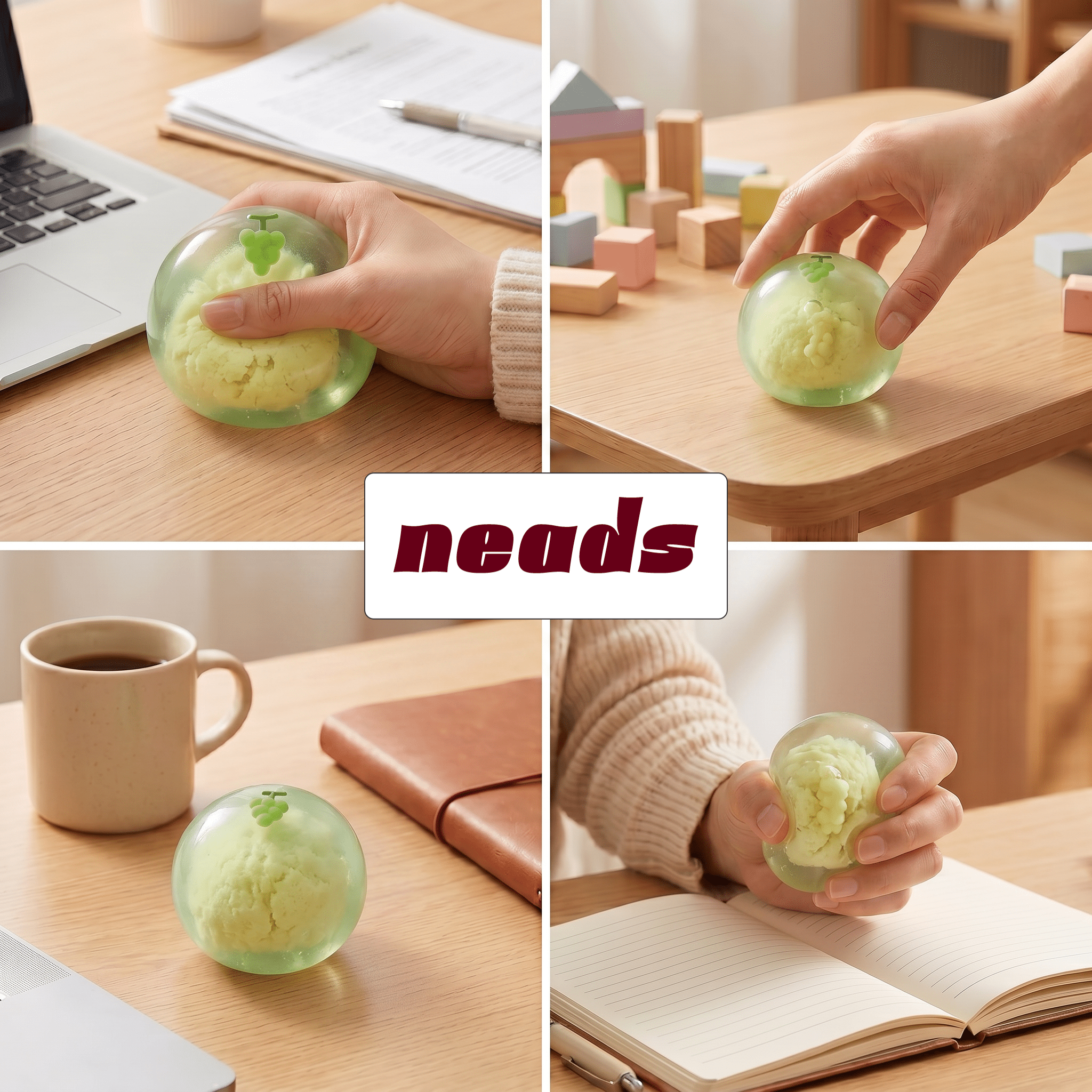 Green Grape Coconut Firm Dual-Tone Squishy by neads Handcrafted Sensory Toy - neads studio