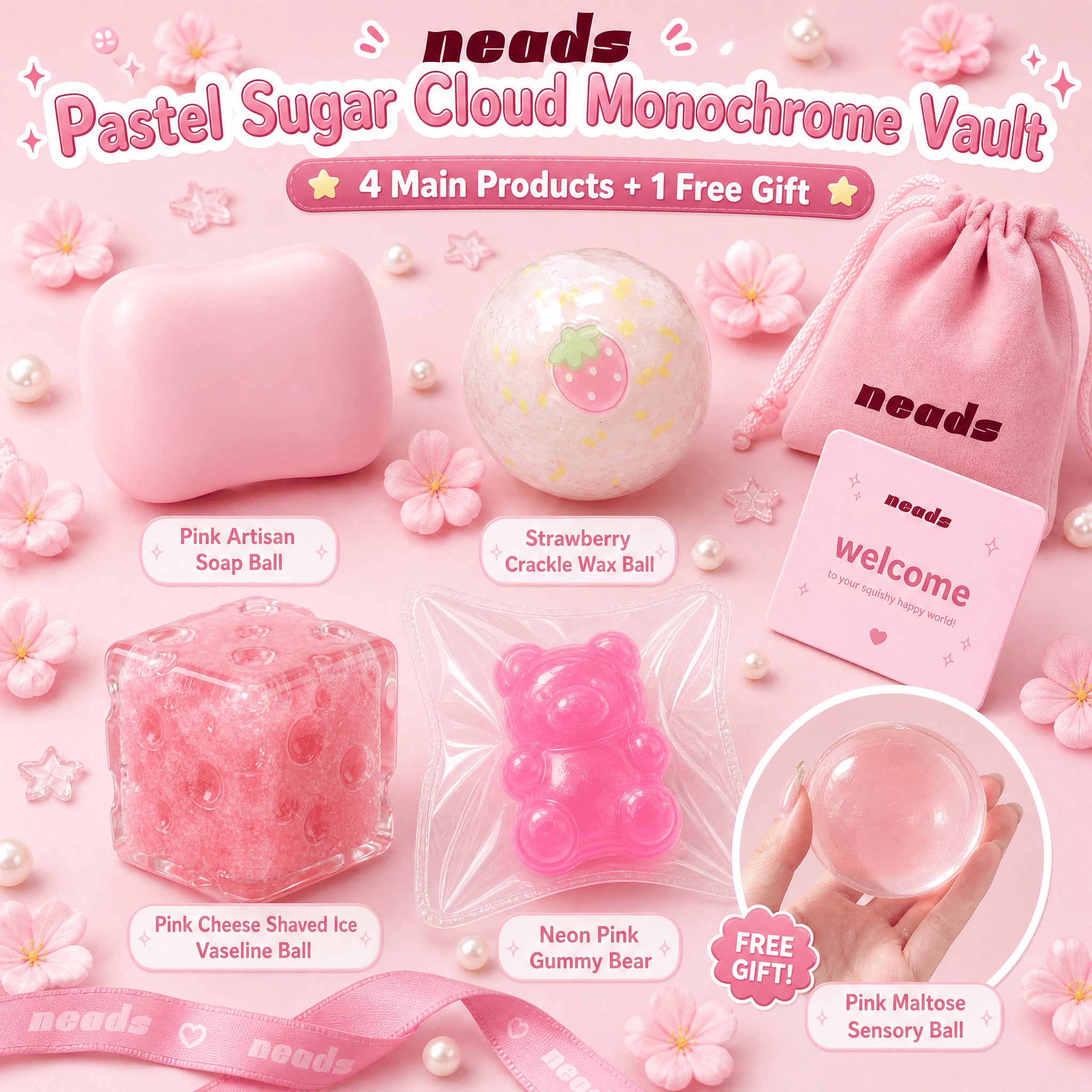 Pastel Sugar Cloud Monochrome Vault Aesthetic Pink Sensory Bundle｜neads Handcrafted Sensory Toy - neads studio