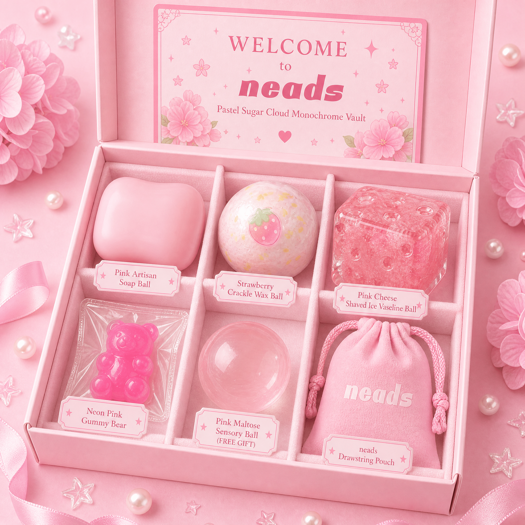 Pastel Sugar Cloud Monochrome Vault Aesthetic Pink Sensory Bundle｜neads Handcrafted Sensory Toy - neads studio